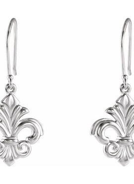 14K White Gold Fleur-de-lis Dangle Earring