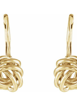 14K Yellow Gold Lever Back Knot Earrings