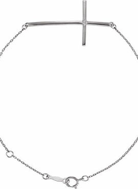 14K White Gold Natural Mozambique Garnet Sideways Cross 7-8