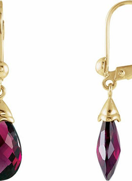 14K Yellow Gold Briolette Natural Brazilian Garnet Earrings