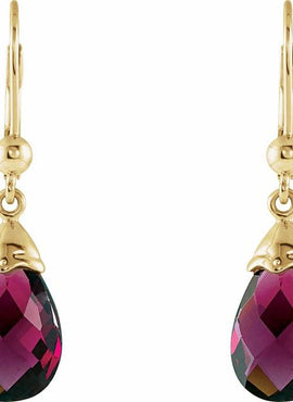 14K Yellow Gold Briolette Natural Brazilian Garnet Earrings