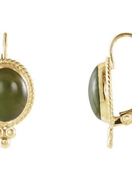 14K Yellow Gold Natural Nephrite Jade Cabochon Earrings