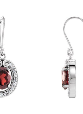 14K White Gold Natural Mozambique Garnet & 3/8 CTW Natural Diamond Earrings