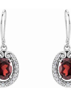 14K White Gold Natural Mozambique Garnet & 3/8 CTW Natural Diamond Earrings