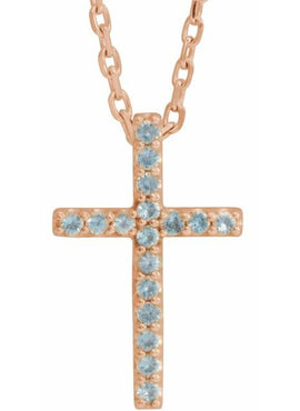 14K White Gold Natural Emerald Petite Cross 16