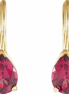 14K Yellow Gold Natural Rhodolite Garnet Lever Back Earrings