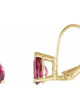 14K Yellow Gold Natural Rhodolite Garnet Lever Back Earrings