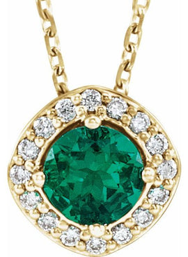 14K White Gold Lab-Grown Emerald & .08 CTW Natural Diamond Pendant