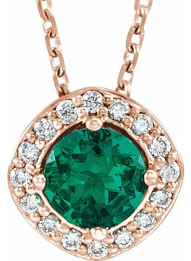 14K White Gold Lab-Grown Emerald & .08 CTW Natural Diamond Pendant