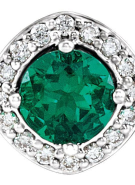 14K White Gold Lab-Grown Emerald & .08 CTW Natural Diamond Pendant