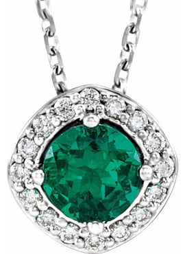 14K White Gold Lab-Grown Emerald & .08 CTW Natural Diamond Pendant