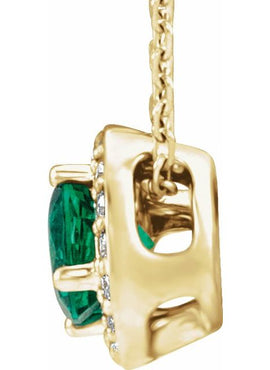 14K White Gold Lab-Grown Emerald & .08 CTW Natural Diamond Pendant