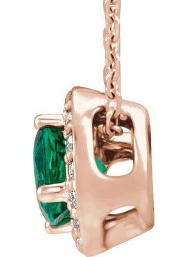 14K White Gold Lab-Grown Emerald & .08 CTW Natural Diamond Pendant