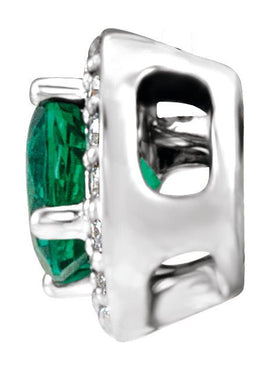 14K White Gold Lab-Grown Emerald & .08 CTW Natural Diamond Pendant