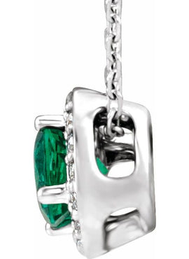 14K White Gold Lab-Grown Emerald & .08 CTW Natural Diamond Pendant