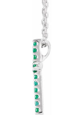 14K White Gold Natural Emerald Petite Cross 16