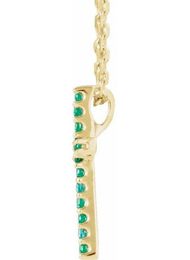 14K White Gold Natural Emerald Petite Cross 16
