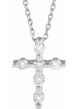 14K White Gold .08 CTW Natural Diamond Cross Pendant