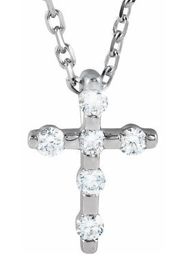 14K White Gold .08 CTW Natural Diamond Cross Pendant