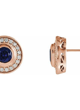 14K White Gold Lab-Grown Blue Sapphire & 1/4 CTW Natural Diamond Halo-Style Earrings