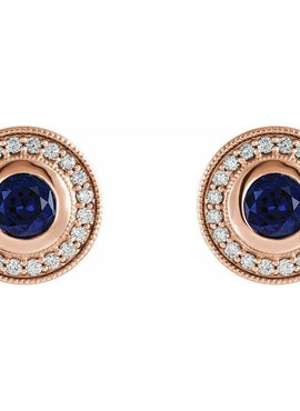 14K White Gold Lab-Grown Blue Sapphire & 1/4 CTW Natural Diamond Halo-Style Earrings