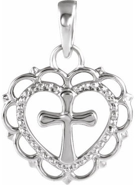 14K White Gold Youth Heart with Cross Pendant