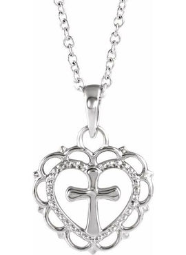 14K White Gold Youth Heart with Cross Pendant
