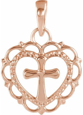 14K White Gold Youth Heart with Cross Pendant