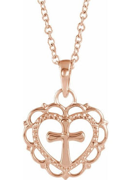 14K White Gold Youth Heart with Cross Pendant