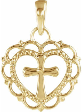 14K White Gold Youth Heart with Cross Pendant