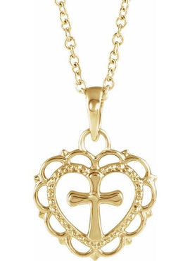 14K White Gold Youth Heart with Cross Pendant
