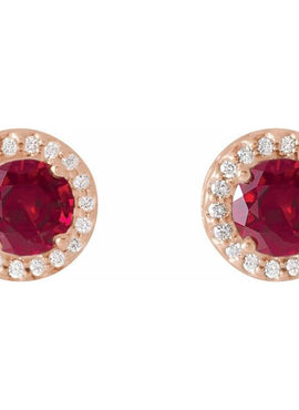 14K Yellow Gold Lab-Grown Ruby & .08 CTW Natural Diamond Halo-Style Earrings