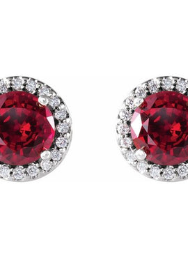 14K Yellow Gold Lab-Grown Ruby & .08 CTW Natural Diamond Halo-Style Earrings