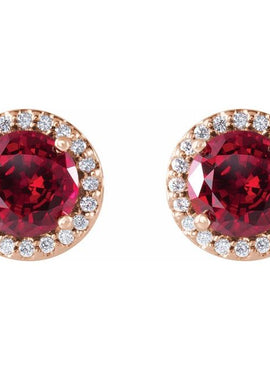 14K Yellow Gold Lab-Grown Ruby & .08 CTW Natural Diamond Halo-Style Earrings