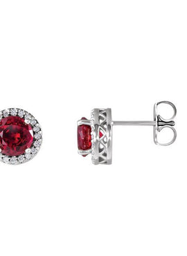 14K Yellow Gold Lab-Grown Ruby & .08 CTW Natural Diamond Halo-Style Earrings