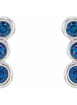 14K White Gold Natural Blue Sapphire Ear Climbers