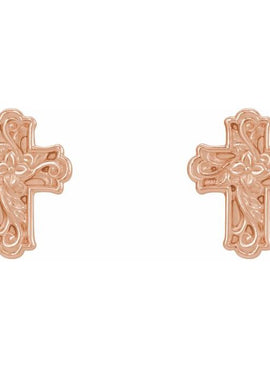 14K White Gold Floral Cross Earrings