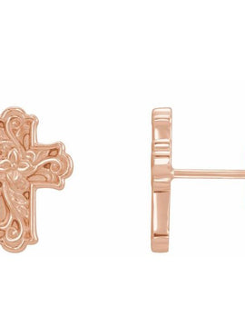 14K White Gold Floral Cross Earrings