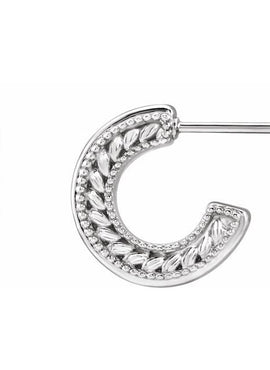 14K White Gold Floral & Milgrain 12.6 mm Hoop Earrings