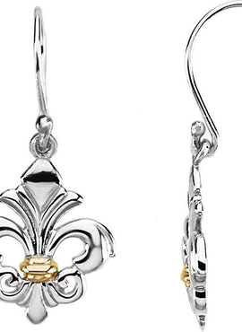 Sterling Silver & 14K Yellow Gold Fleur-de-lis Earrings