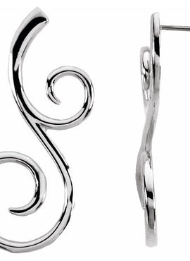 14K White Gold 38x17 mm Freeform Earrings