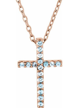 14K White Gold Natural Emerald Petite Cross 16