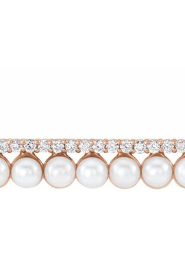14K White Gold Cultured White Freshwater Pearl & 1/8 CTW Natural Diamond Bar 16-18