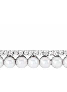 14K White Gold Cultured White Freshwater Pearl & 1/8 CTW Natural Diamond Bar 16-18