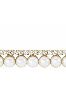 14K White Gold Cultured White Freshwater Pearl & 1/8 CTW Natural Diamond Bar 16-18