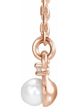 14K White Gold Cultured White Freshwater Pearl & 1/8 CTW Natural Diamond Bar 16-18