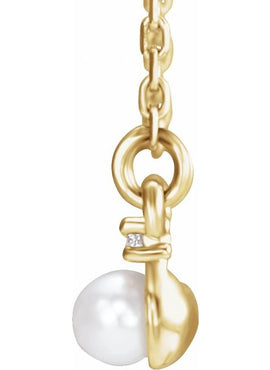 14K White Gold Cultured White Freshwater Pearl & 1/8 CTW Natural Diamond Bar 16-18