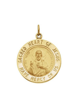 14K Yellow Gold 22 mm Round Sacred Heart of Jesus Medal