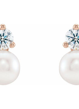 14K White Gold Cultured White Freshwater Pearl & 1/2 CTW Natural Diamond Earrings