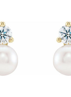 14K White Gold Cultured White Freshwater Pearl & 1/2 CTW Natural Diamond Earrings